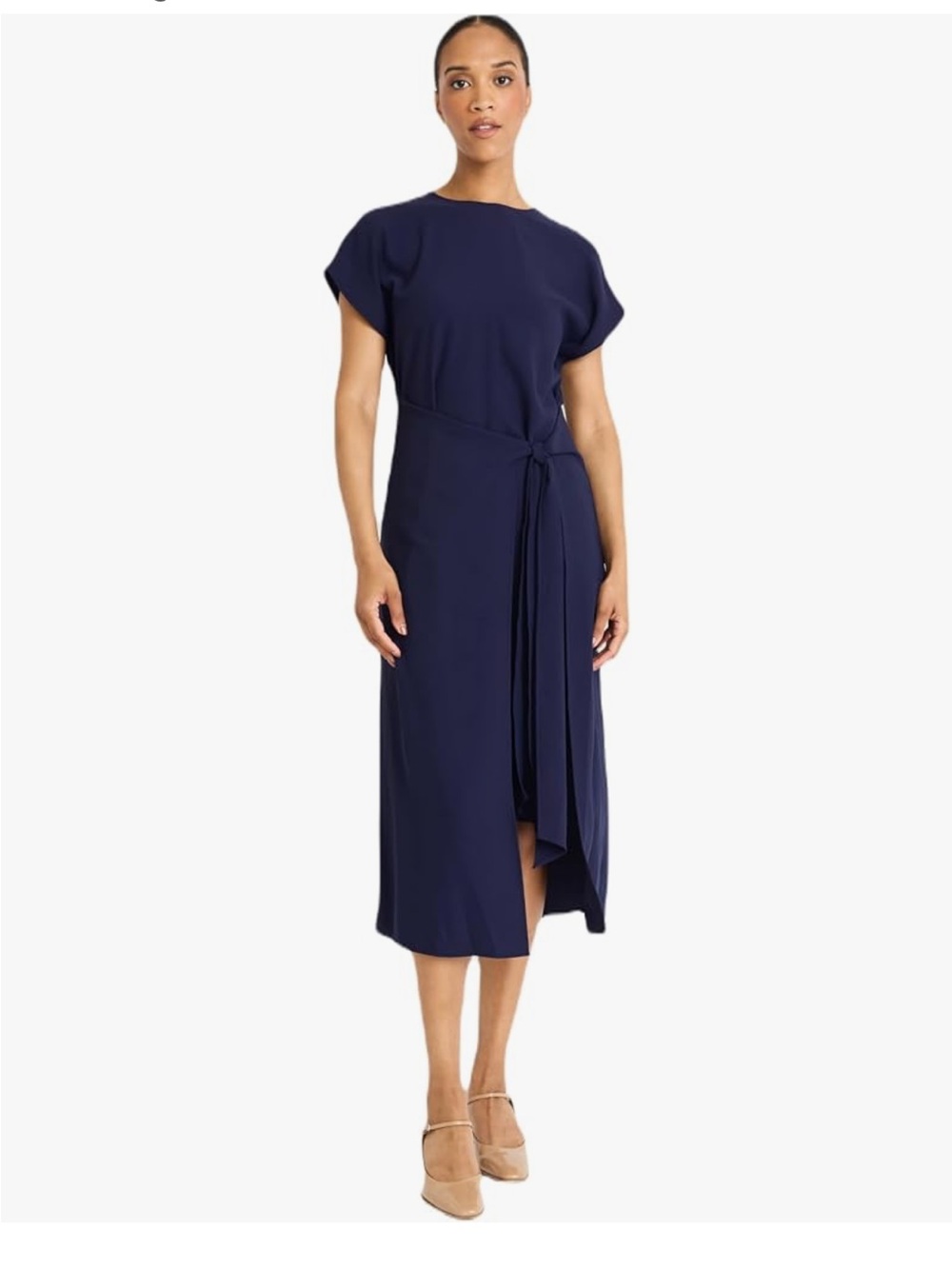NWT Luxely Navy Tie-Waist Midi Dress